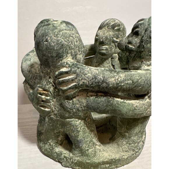 Circle of Friends Mayan Style Folk Art Terra Cotta 4 Friends Candle Holder Green - Picture 6 of 10